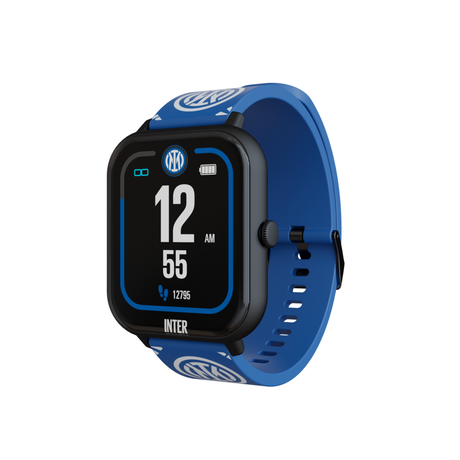 TECHMADE SMARTWATCH INTER CASSA NERA CINTURINO BIANCO E BLU