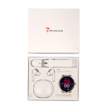 TECHMADE SMARTWATCH SILVER case+WHITE belt+WHITE earbud BUNDLE