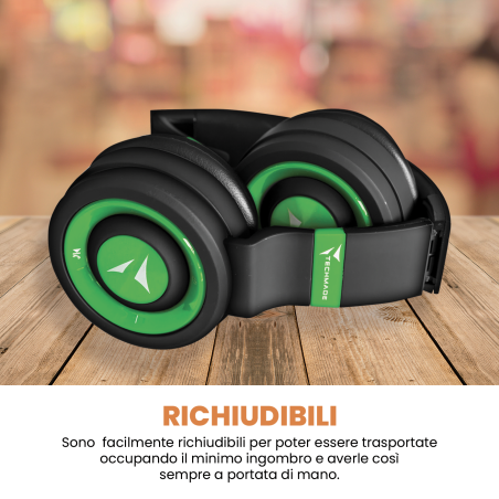 TECHMADE CUFFIE SENZA FILO CON MICROFONO VERDE