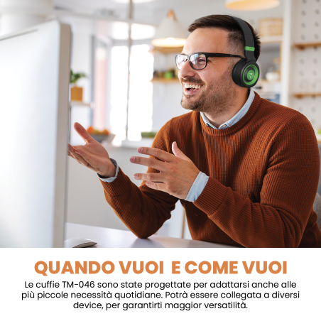 TECHMADE CUFFIE SENZA FILO CON MICROFONO VERDE