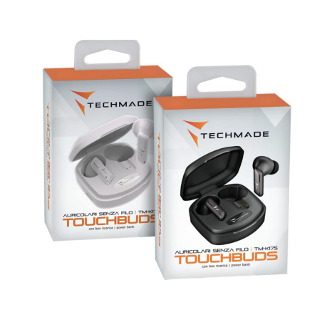 TECHMADE AURICOLARI SENZA FILO CON BOX DI RICARICA TM-K175-BK