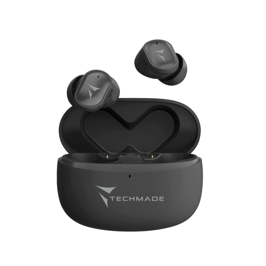 TECHMADE AURICOLARI WIRELESS STRONG SOUND,CUSTODIA INCLUSA,NERI